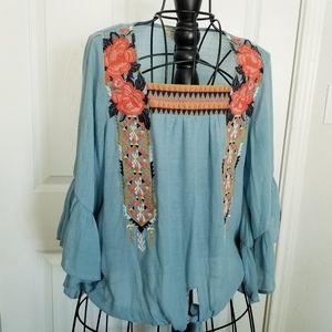 Entro women's light blue embroidery top